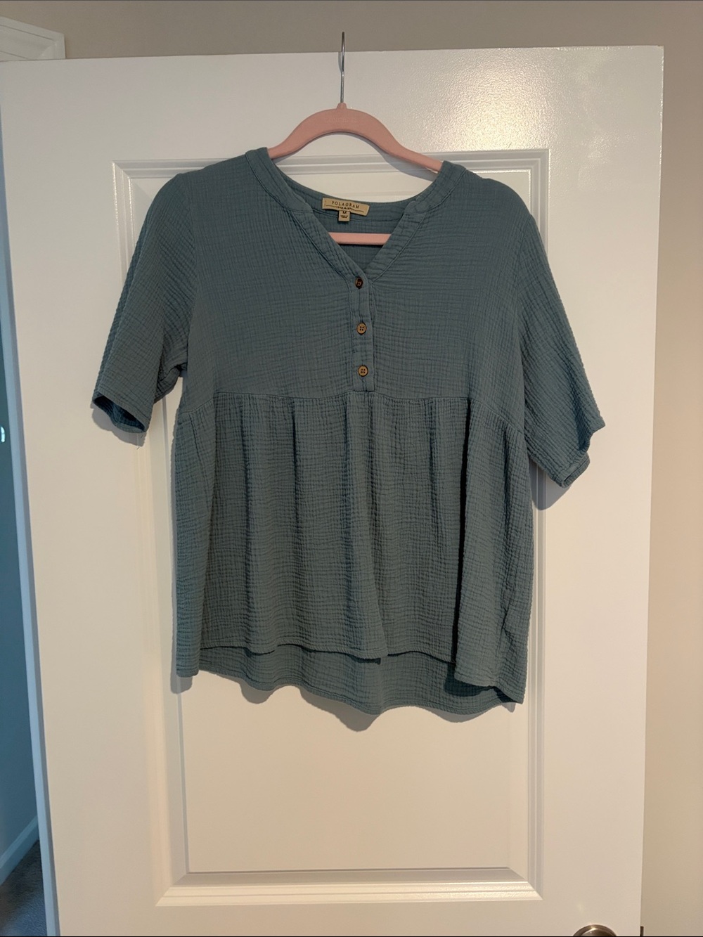 Sage Green Button-Front Gauze Peplum Top